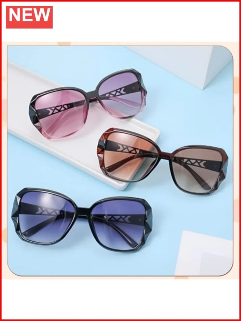 Oversized Women Sunglasses UV400 Protection 3 Pack Crystal Frame